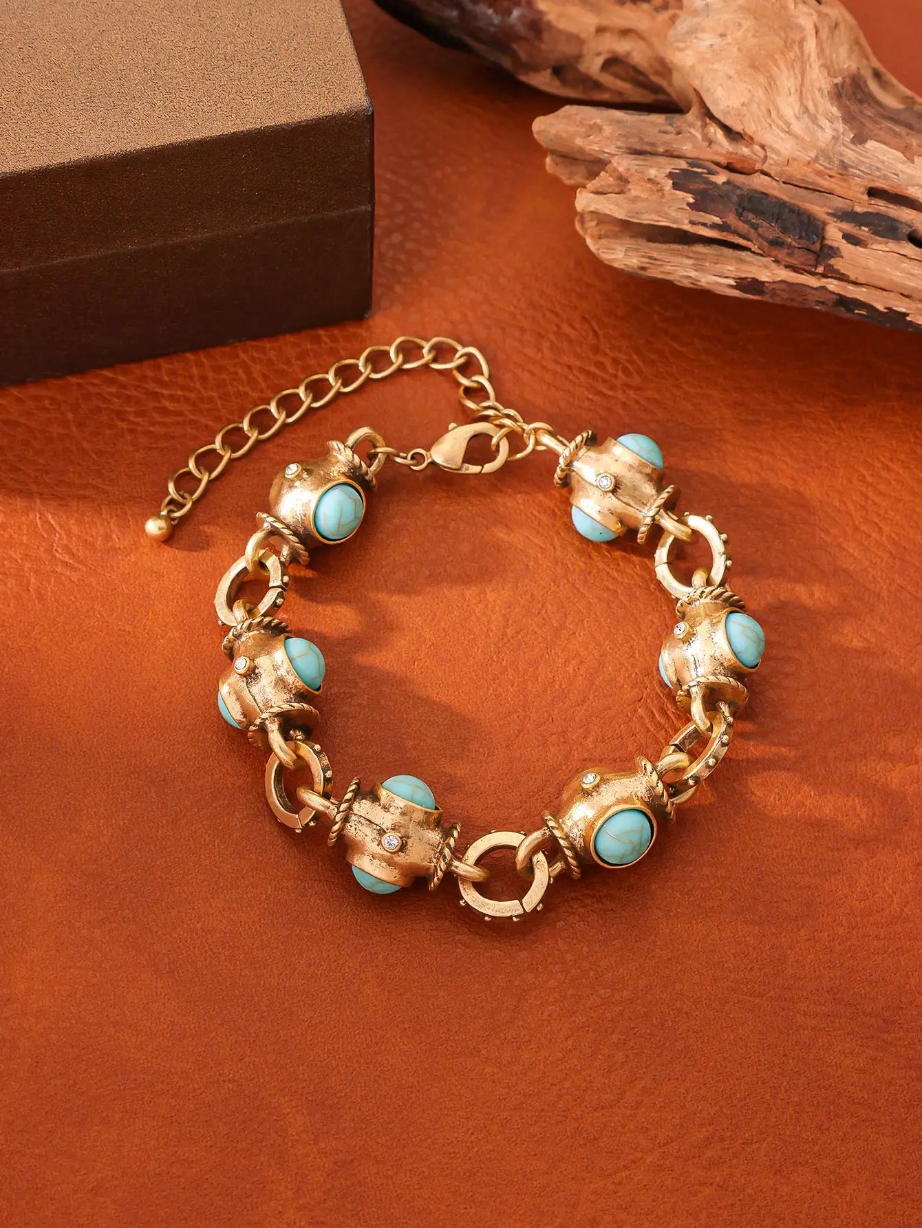 Medieval Vintage Turquoise Bracelet Retro Court Style Heavy Industry Jewelry Colored Geometric Glazed French Bracelet