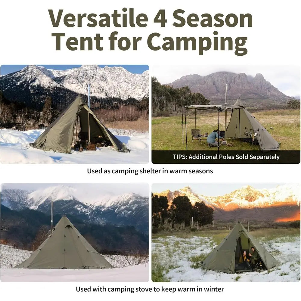 4-6 Person 4-Season Waterproof Windproof Camping Tent with Stove Jack for Cold Weather Winter Use