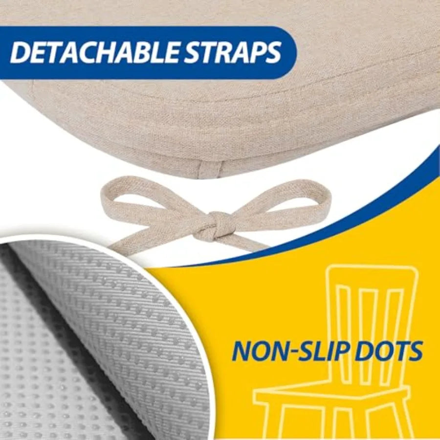 D-Shaped Chair Cushions 2" Thick Dining Chair Pads with Ties and Removable Machine-Washable Cover 17" x 16" Set of 6 Oatmeal Be