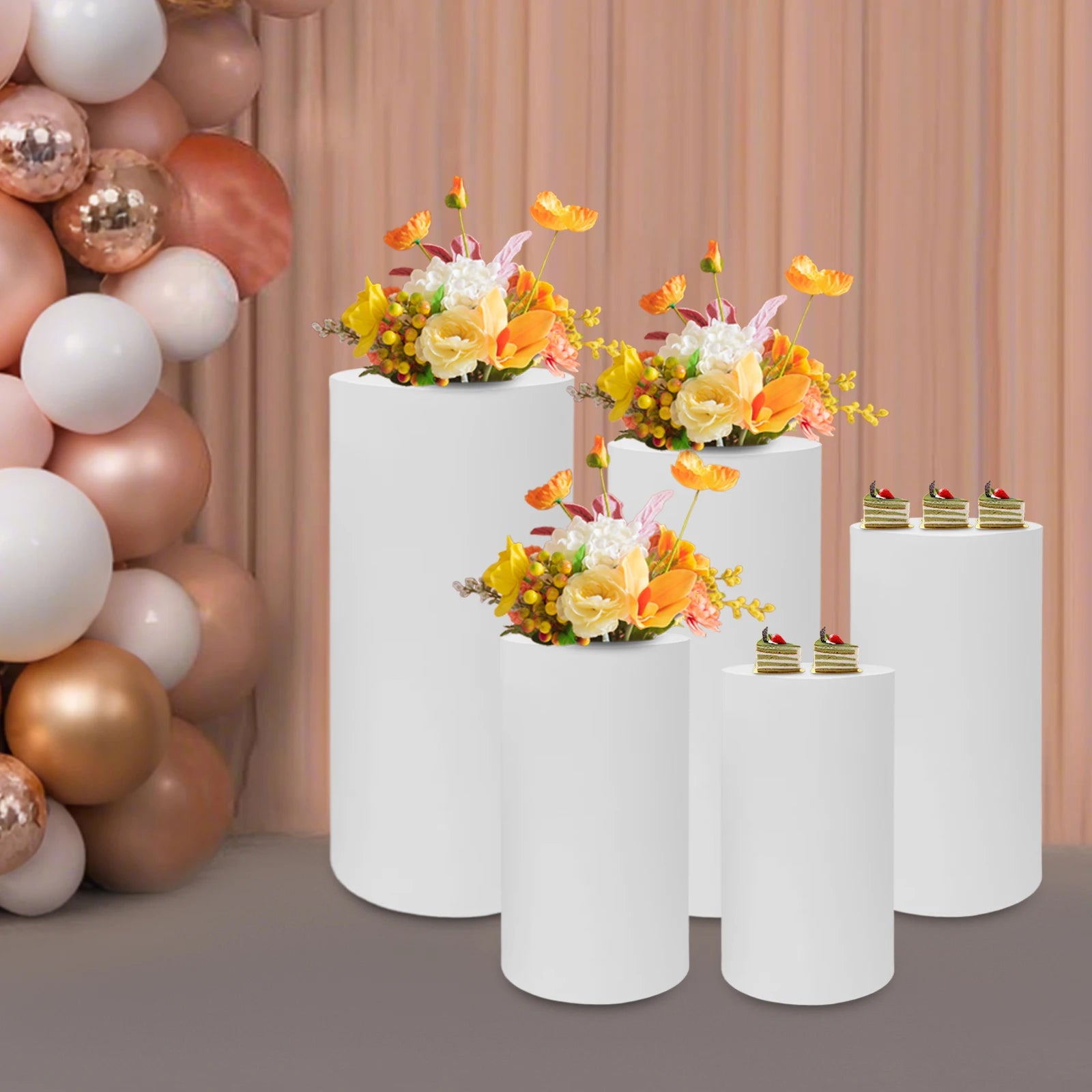 5Pcs Cylindrical Dessert Display Stands, Wedding Event Cake Stand Set Cake Display Cylinder,Round Display Stand for Decorations