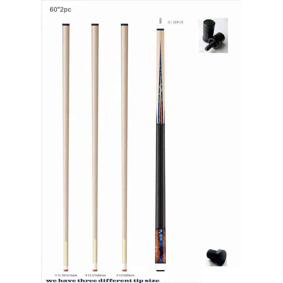 Billiard Pool Cue Stick56 inches 57 inches 60 inches 13mm White Case