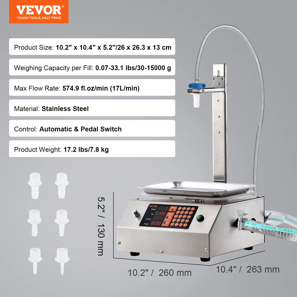 SucceBuy 30-15000g Liquid Filling Machine Automatic Bottle Water Filler with Diaphragm Pump Digital Control for Wine Beverage