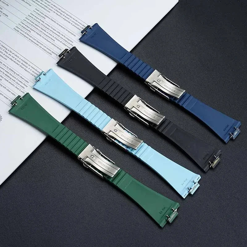 Convex End Fluoro Rubber Strap for Tissot PRX Series Super Player 40mm Men Quick Release Folding Buckle Replace Watch Band 12mm