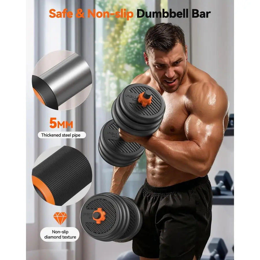 Adjustable Dumbbells, 20 30 40 45 70 90lbs Free Weight Set with Connector, 5 in1 Dumbbells Set Used as Barbell, Kettlebells, Pus