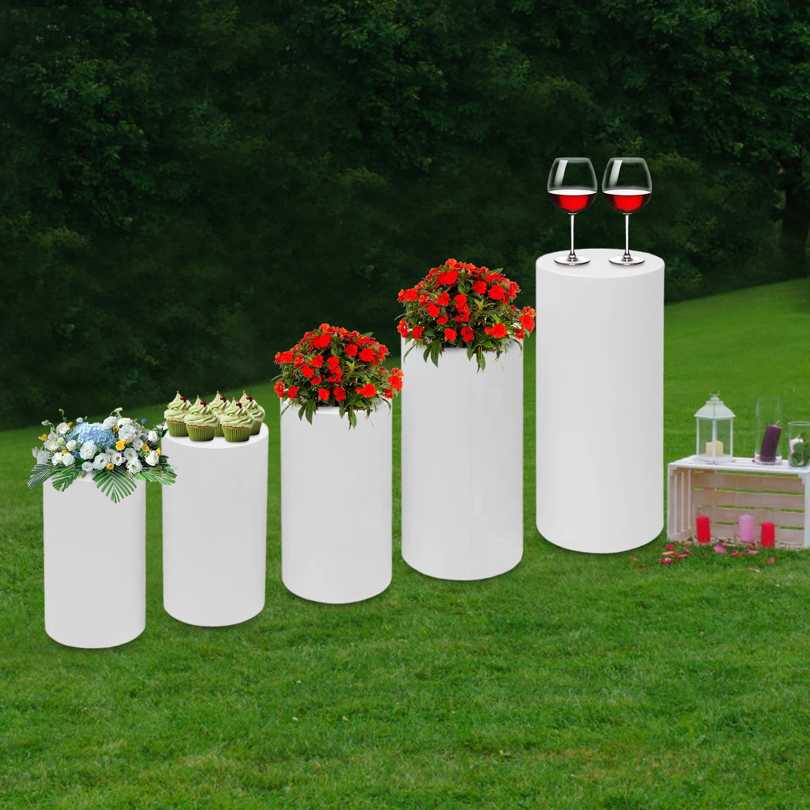 5Pcs Cylindrical Dessert Display Stands, Wedding Event Cake Stand Set Cake Display Cylinder,Round Display Stand for Decorations