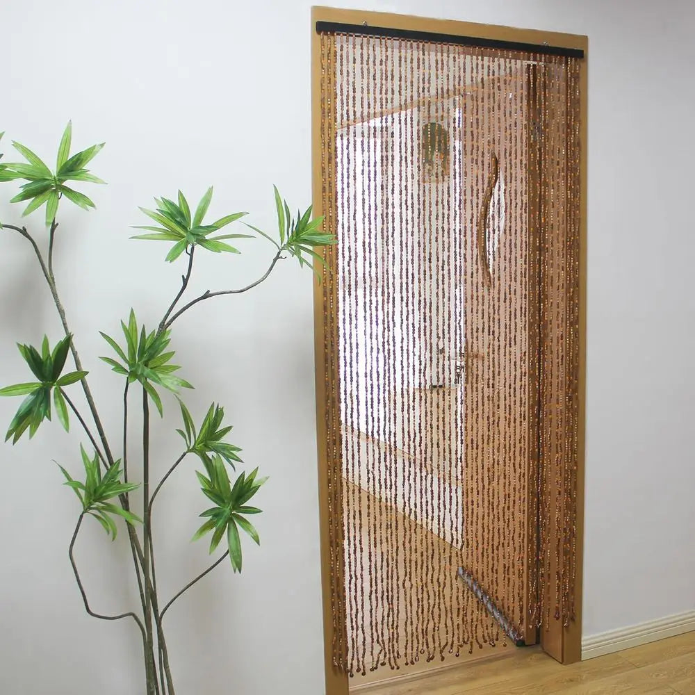 45-Strand Vibrant Bohemian Beaded Door Curtain, Wooden Bead Screen for Entrances, 36x79