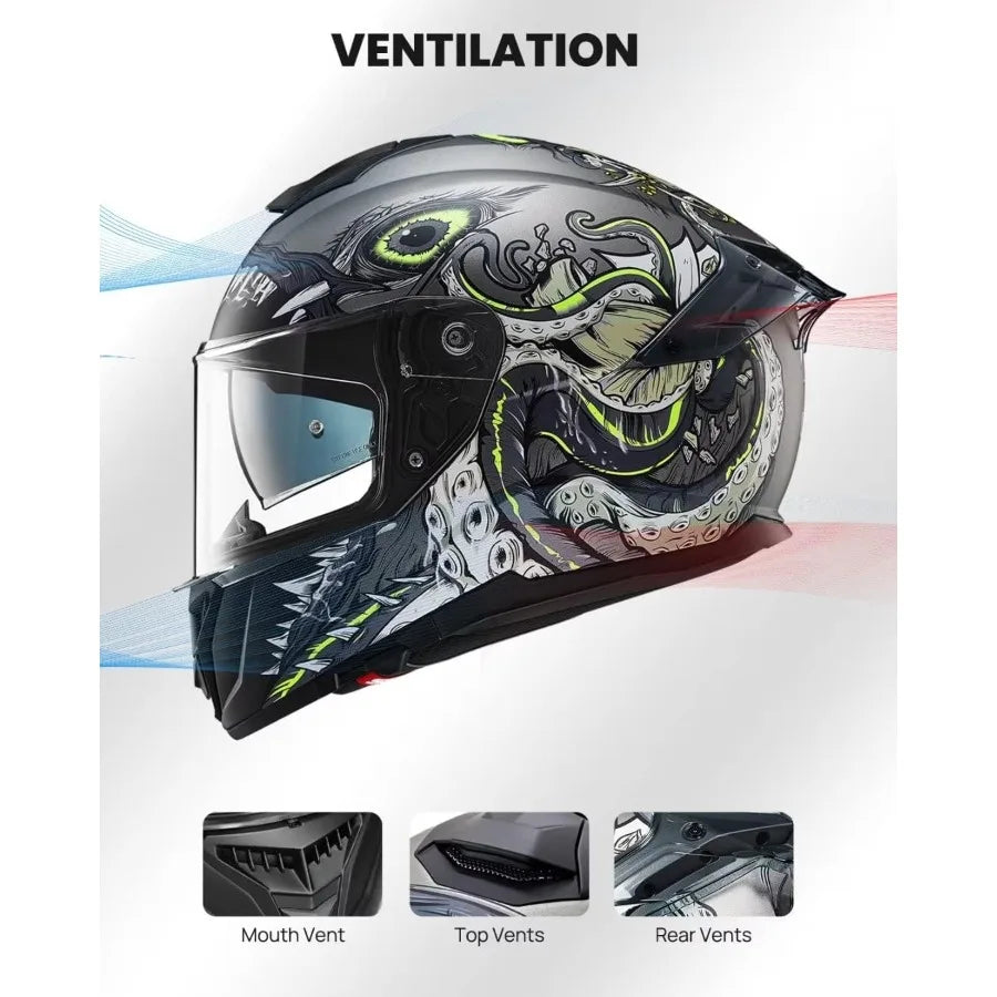 Full Face Dual Visor Motorcycle Helmets with Rear Wing Pinlock Compatible for Street Riding HighPerformance Protective Helmet w