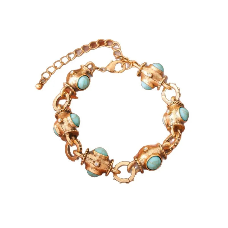 Medieval Vintage Turquoise Bracelet Retro Court Style Heavy Industry Jewelry Colored Geometric Glazed French Bracelet