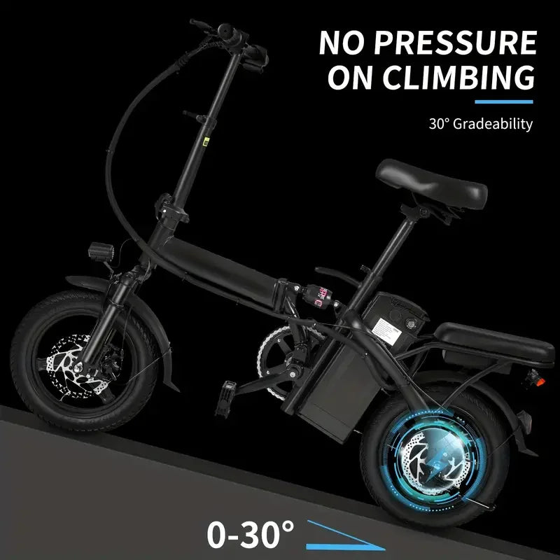 14" Folding Electric Motorcycles Mountain E Bike for Adults, 450W Peak Motor Ebike 20Mph 19.5Miles 48V 10.5AH Electric Bicycle