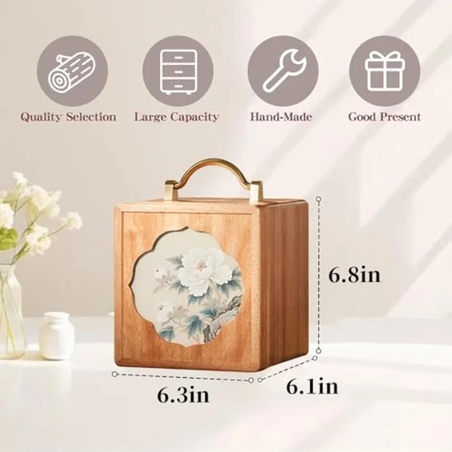 Wooden Jewelry Box for Women Walnut Wooden Jewelry Box with handle 4-Tier Jewelry Organizer for Rings Necklaces