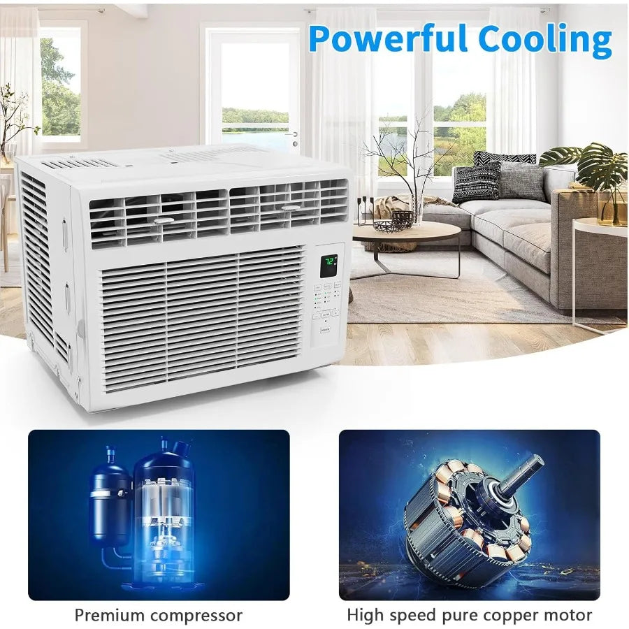 6000BTU Window Air Conditioner with Remote and 24H Timer ECO Mode 4 Fan Speeds Cools up to 250 Sq. Ft. Easy Installation for Ho