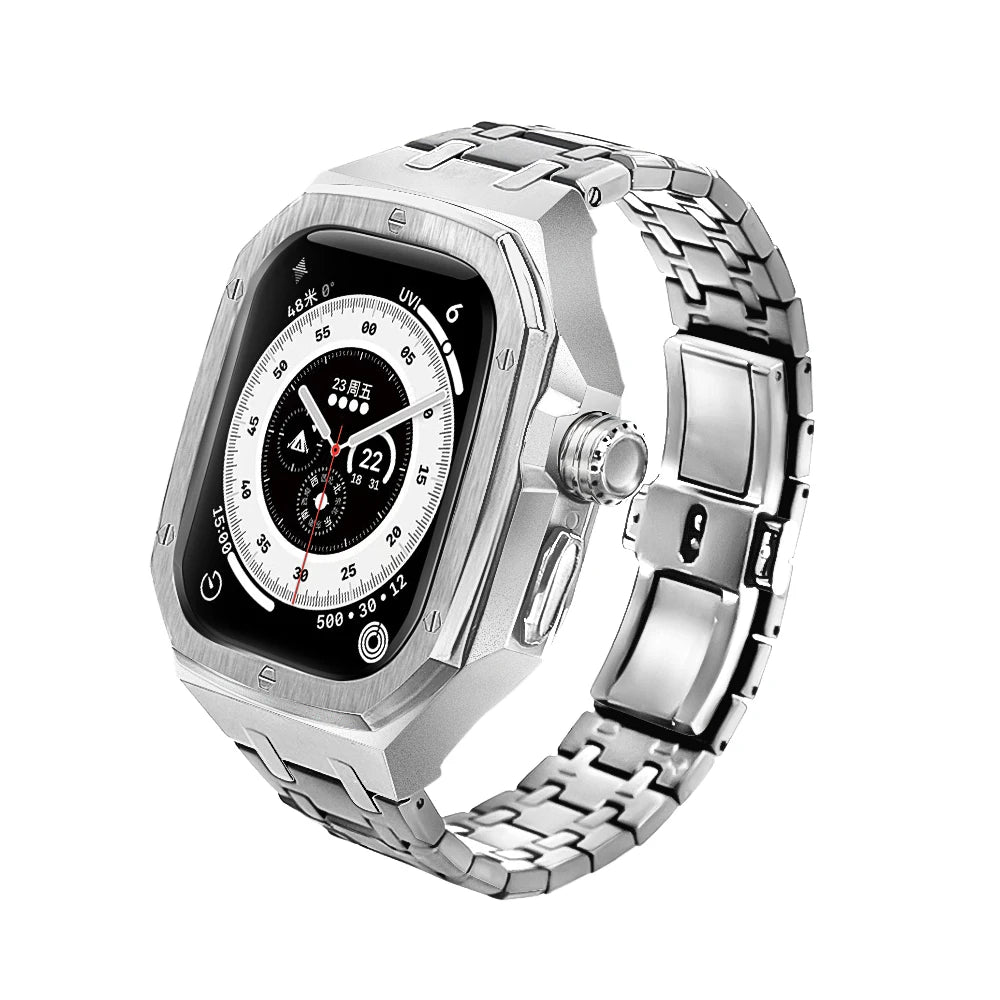 Luxury Stainless Steel Case Mod Kit for Apple Watch Ultra 3 2 1 49MM Liquid Silicone Strap for IWatch Series 49MM Accessories