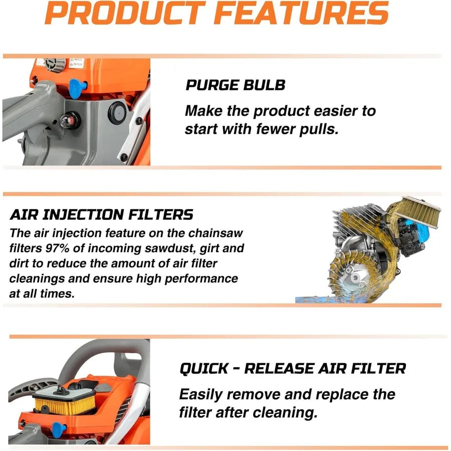 Gas Powered Chainsaw 58CC 2 Cycle 2.8HP 16inch 20inch Bar Outdoor Cordless Chainsaw for Forest Wood Cutting Garden Trimming Too