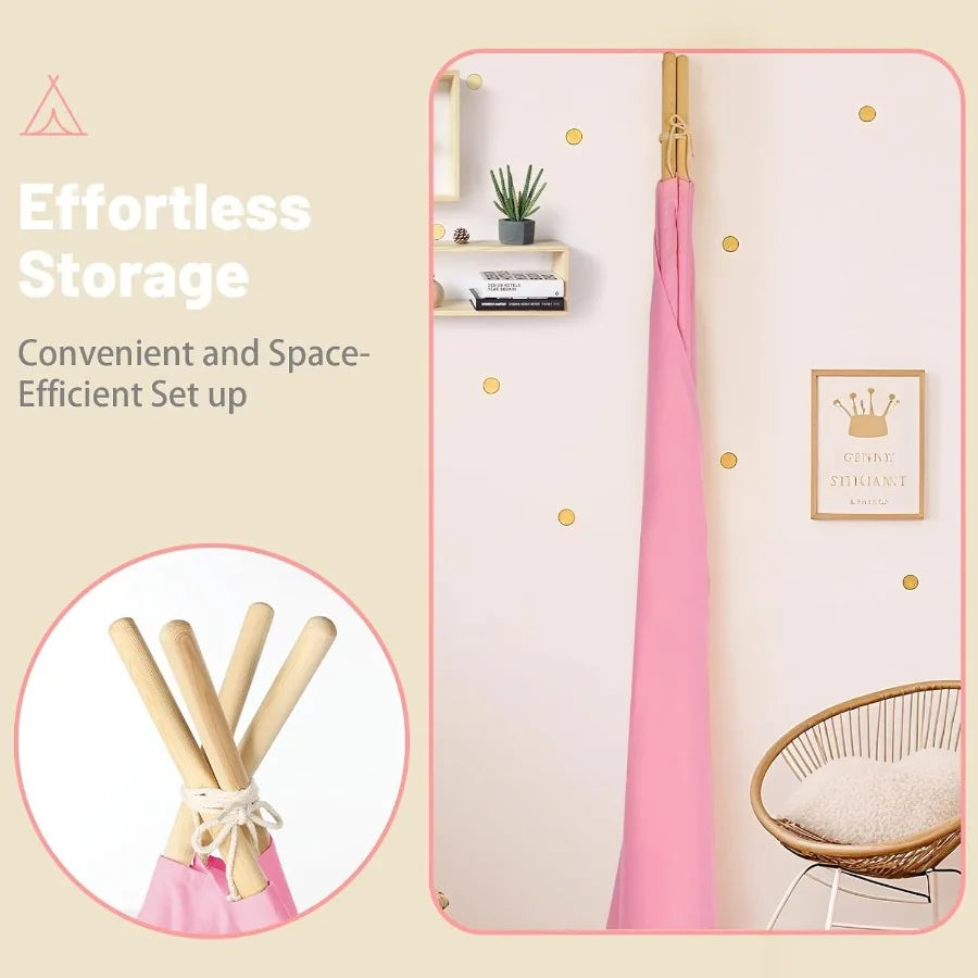 4 Pack Pink Foldable Teepee Tent for Indoor Play Sleepover Tent with Star Lights Portable Toddler Slumber Party Tent Gift