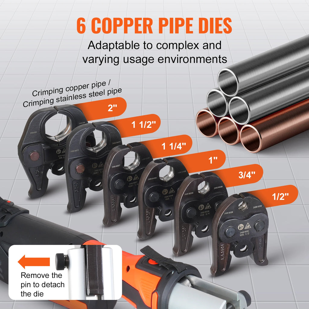 SucceBuy Press Tool 18V Electric Pipe Crimping Tool for 1/2” 3/4” 1” 1-1/4" 1-1/2" 2" Copper Pipes Press Tool w/ Brushless Motor