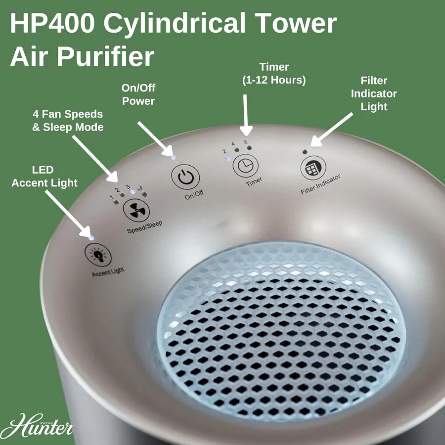 HP400 Round Air Purifiers for Home True HEPA Air Purifier Tower for Pets Odors Allergens Smoke Dust VOC's. HEPA Air Purifiers f