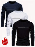3pcs Men's Minimalist Letter Print Long Sleeve T-Shirts for Casual Daily Wear, Autumn Fall Style