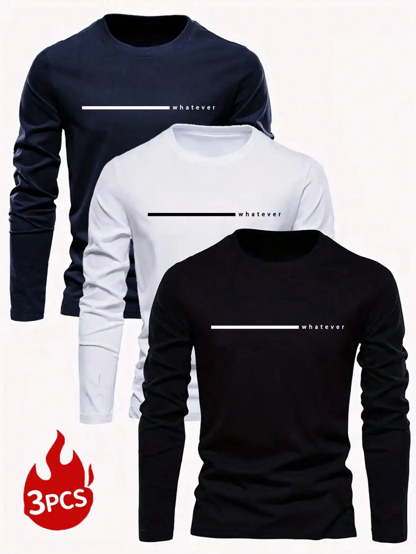3pcs Men's Minimalist Letter Print Long Sleeve T-Shirts for Casual Daily Wear, Autumn Fall Style