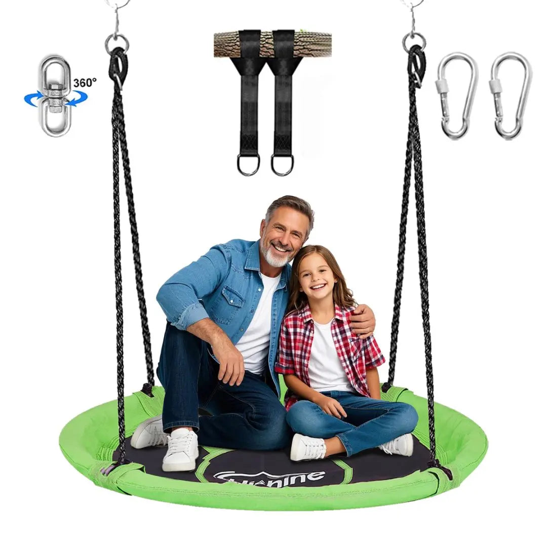 Hishine 43" Saucer Tree Swing for Kids, 360° Rotate Flying Saucer with Swivel, Hanging Straps, Adjustable Ropes, Round Mat Swing