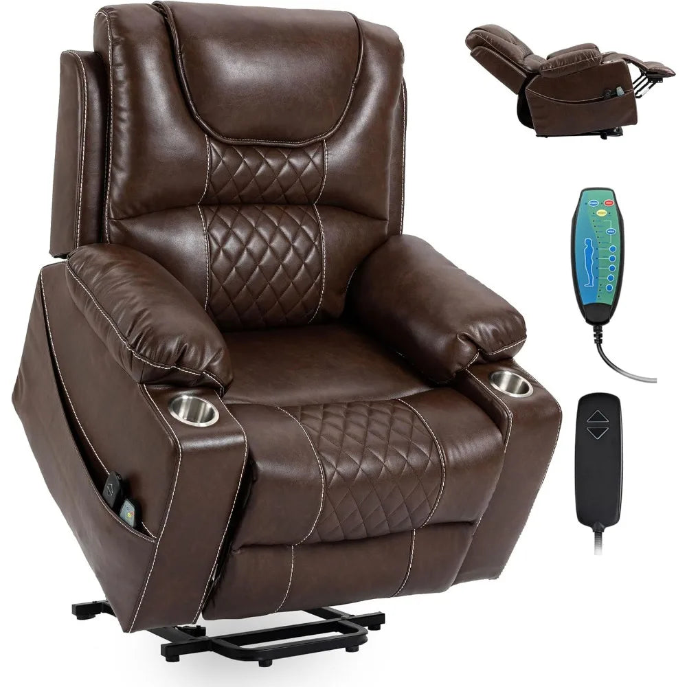 Power Lift Recliner Chair Sofa with Massage and Heat for Big and Tall Elderly,Infinite Positions,Single Motor,Cup ,Customized