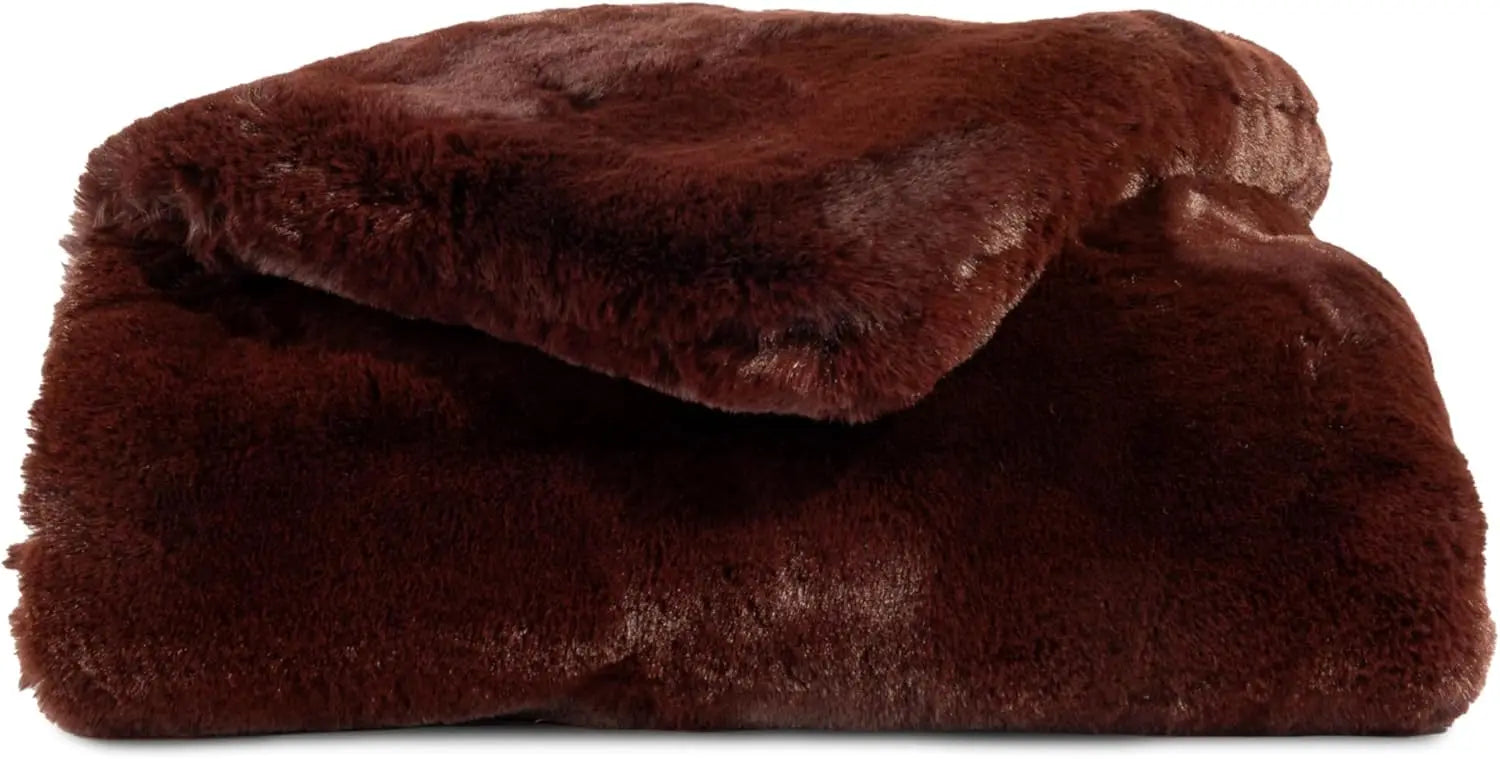 Ultra-Soft Faux Fur Throw Blanket - Thick & Cozy Oversized Design for Lounging or Sharing, Machine Washable, 60" x 50" Burgundy