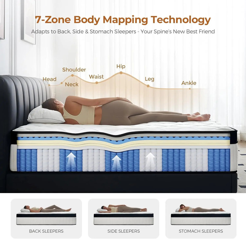 12 Inch Queen Hybrid Mattress, Medium Firm with Memory Foam and Pocket Springs for Pressure Relief