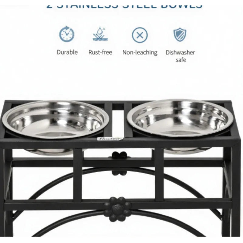 Double-layer Stainless Steel Dog Food Bowl  Elevated Pet Feeding Stand Promotes Digestion  Easy To Clean  Durable Material