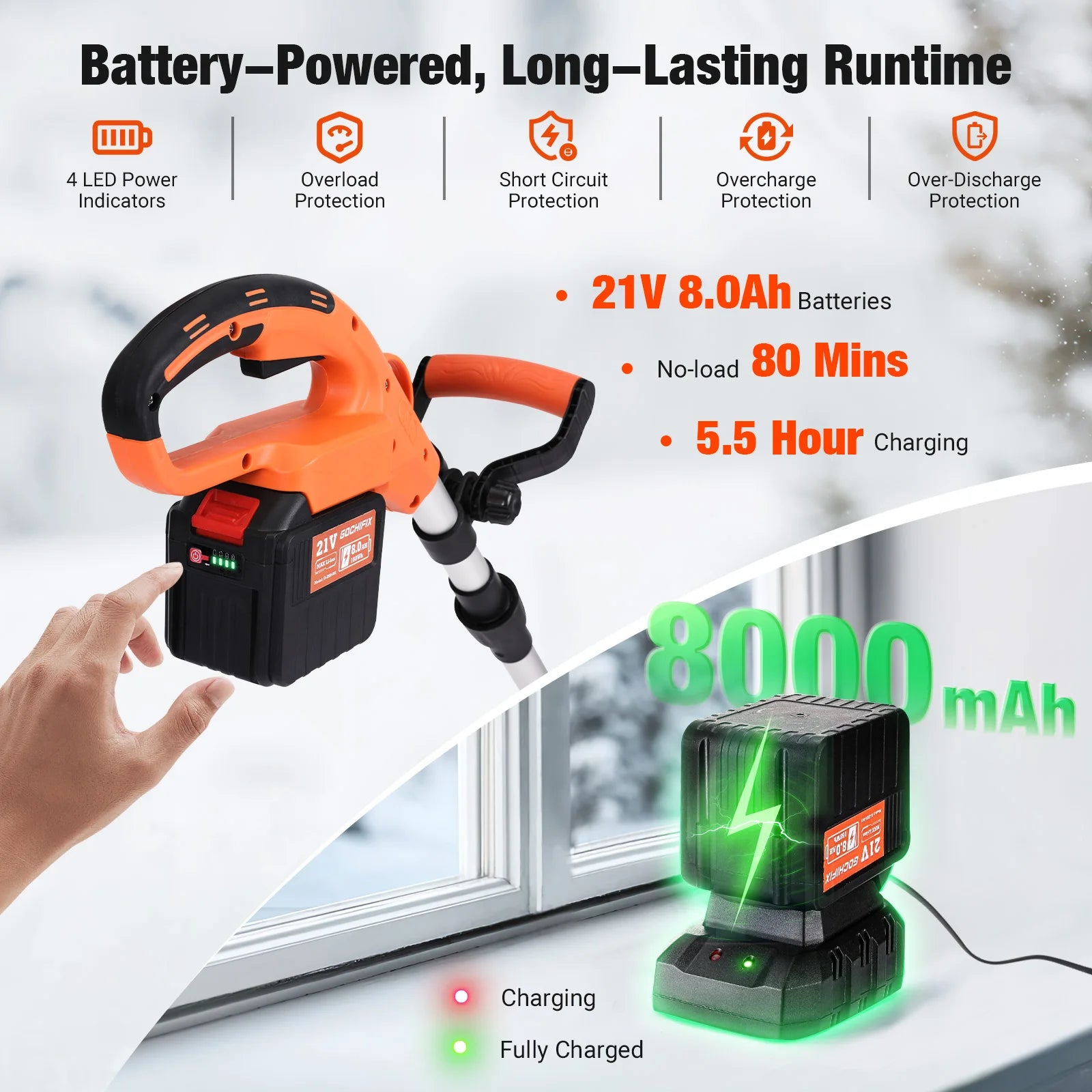 24inch Brushless Electric Snow Blower Snow Sweeper Foldable with Wheels & Battery For Mak 18V Battery For Garden Outdoor