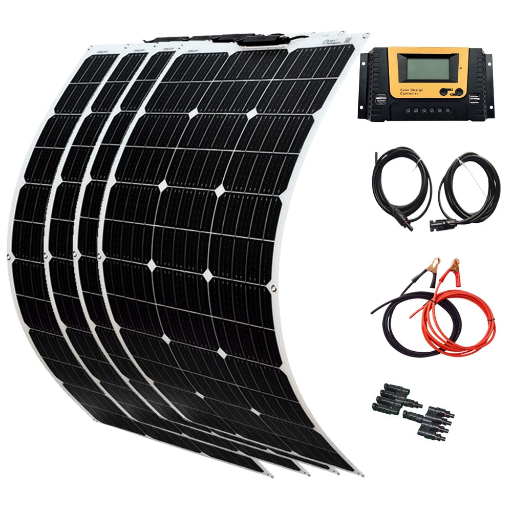 XINPUGUANG Solar Panel 300w 400w 200w 100w Flexible Monocrystalline Solar Cell Photovoltaic Solar Panels Kit 12V Battery Charger