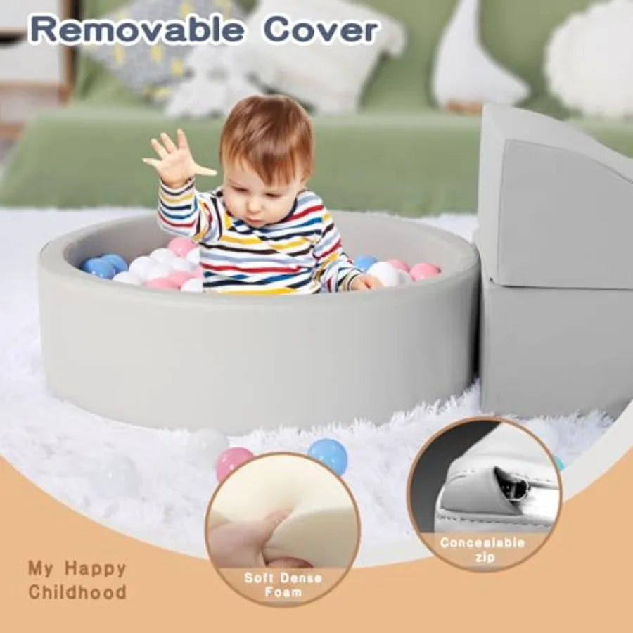 Foam Climbing Blocks for Toddler: with 4-Piece PU Leather Climbing Toys and a Ball Pit - Foam Ball Pit for Toddlers -