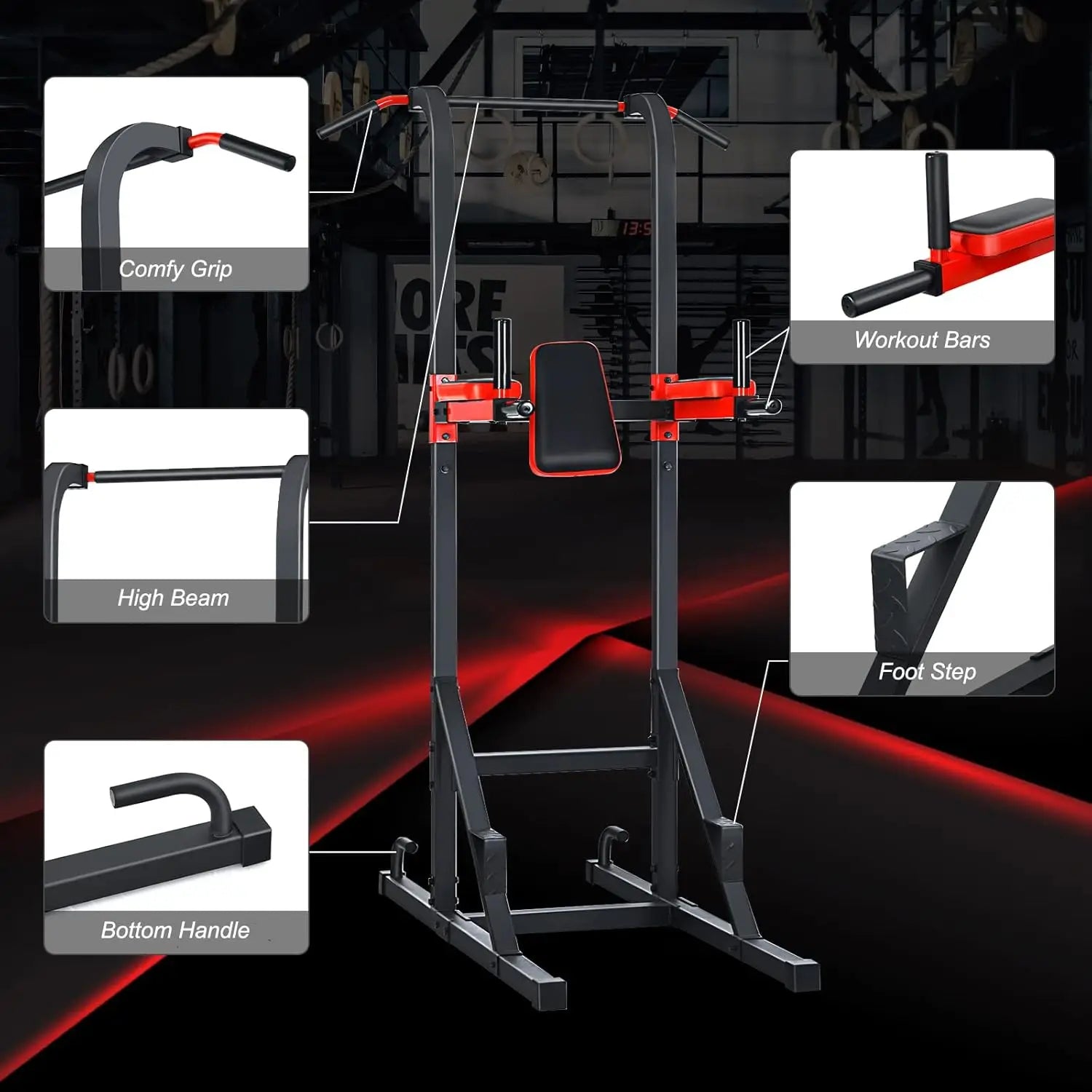 Multi-function Power Tower, Heavy-duty Pull Up Bar Stand for Pull-ups, Push-ups, Vertical Knee, Leg Raises, Dip Stand, Strength
