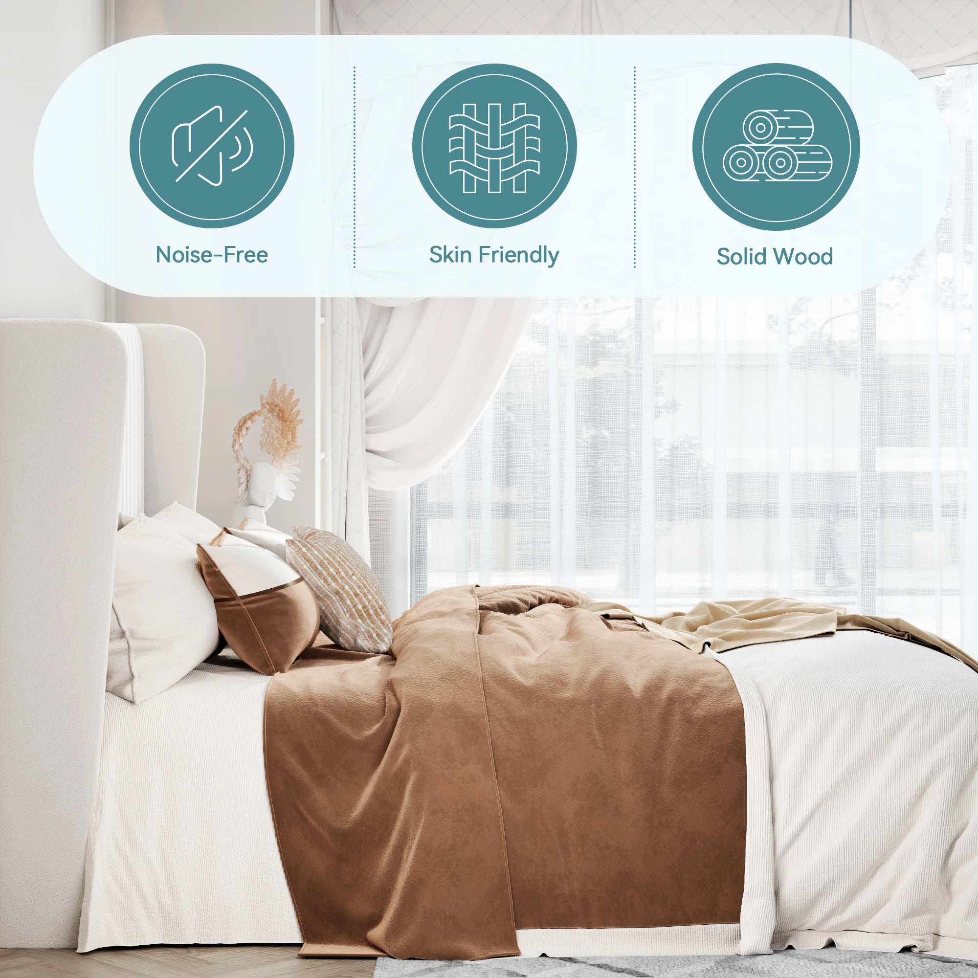 HOOMIC Velvet Upholstered Bed Frame, Vertical Channel Tufted Wingback Headboard, Wooden Slats Support Allewie