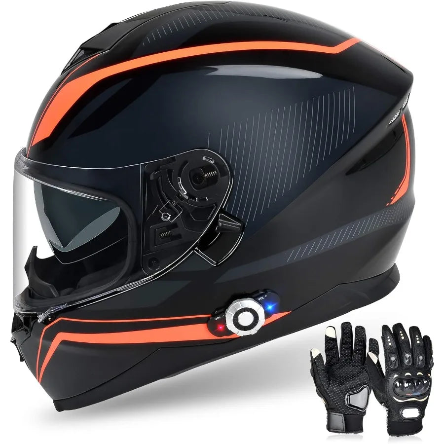 Bluetooth Motorcycle Helmet FreedConn BM12 DOT Full Face Bluetooth Helmets with Integrated Intercom System for Riding Safety Du