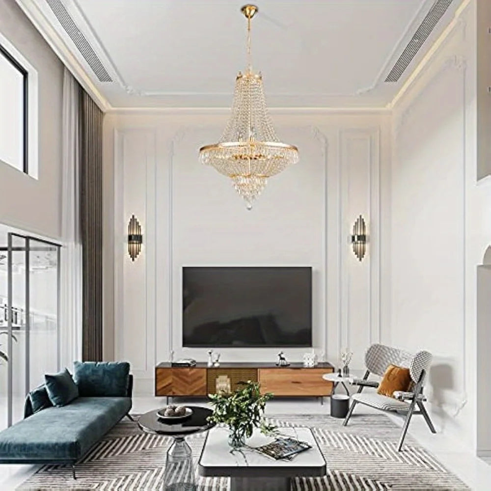Luxury Crystal Chandelier Modern Gold LED Ceiling Light, Lamp Hanging Lighting Home Decor Lamp for Living Room Bedroom Foyer