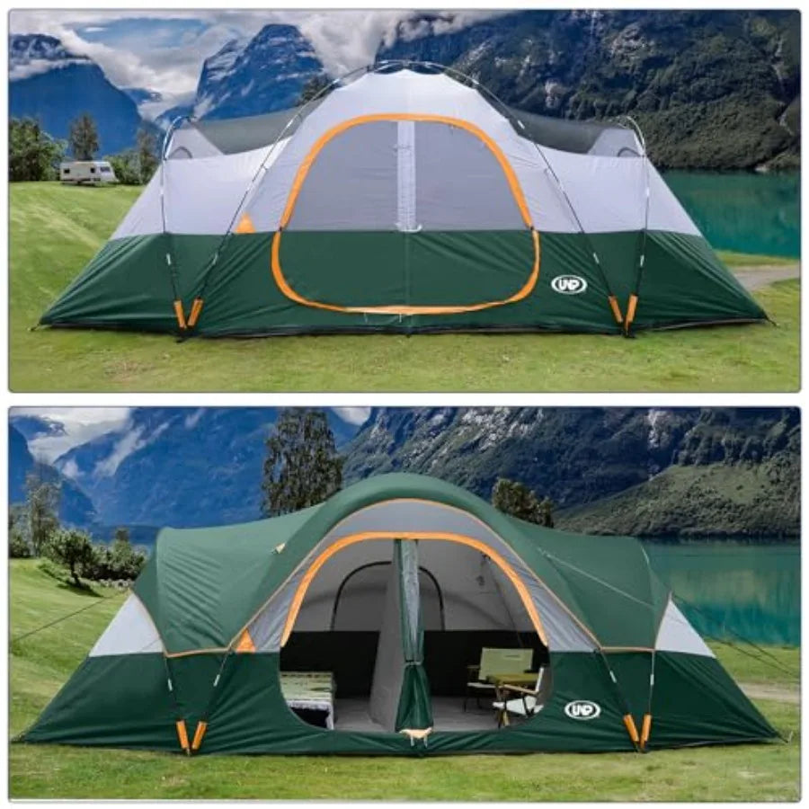 Camping Tent 10-Person-Family Tents Parties Music l Tent Big Easy Up 5 Large Mesh Windows Double Layer 2 Room Waterproof Weathe