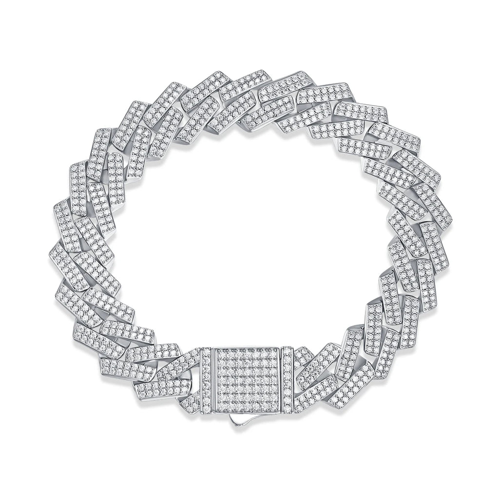 JIUZUAN Iced Out Moissanite Cuban Link Bracelet 925 Sterling Silver 18K Gold Plated Hip Hop Style for Men with GRA Certificate