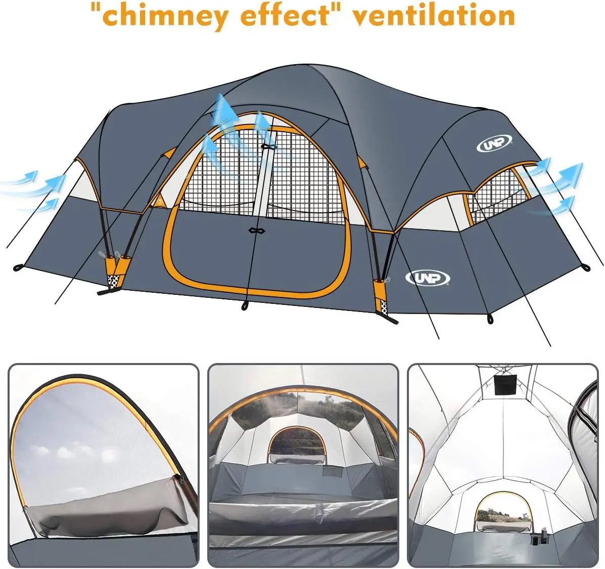 10-Person Family Camping Tent, Easy Setup, Waterproof, 2 Rooms, Large Mesh Windows for Ventilation