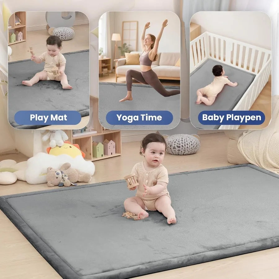 Baby Play Mat for Floor 1.3 Thick Elasti-Foam 74×50 Playpen Mat for Toddlers Infant Water-Repellent Soft Coral Velvet for Tummy