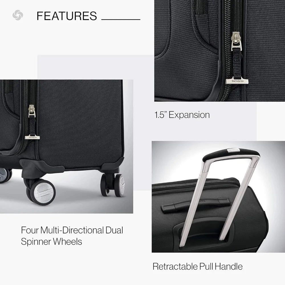 expandable softside luggage with spinner wheels, medium size, 25-inch, midnight black