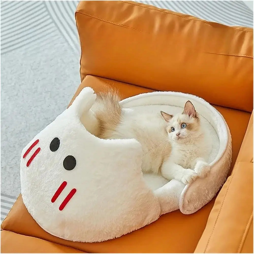 Cozy Cream Pet House Bed for Cats and Dogs, Autumn-Winter Warm Slippers, 60x36x26cm