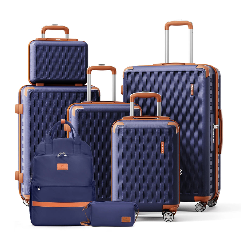 Melalenia 7-Piece Travel Luggage Set, TSA Lock, Hard Shell Lightweight Durable Suitcase with Travel Backpack and Toiletry Bag