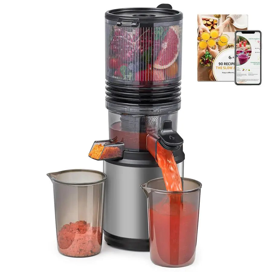 Cold Press Juicer, Juicer Machines 6.3 Large Feed Chute for Whole Fruits amp Vegetables, Stainless Steel Slow Masticating Juicer