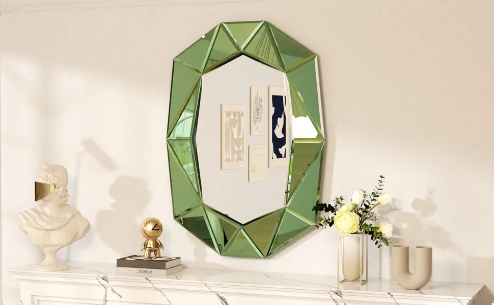Stylish Irregular Silver Glass Wall Mirror with Beveled Diamond Edge Accents Perfect Decor for Living Room, Bedroom Entryway