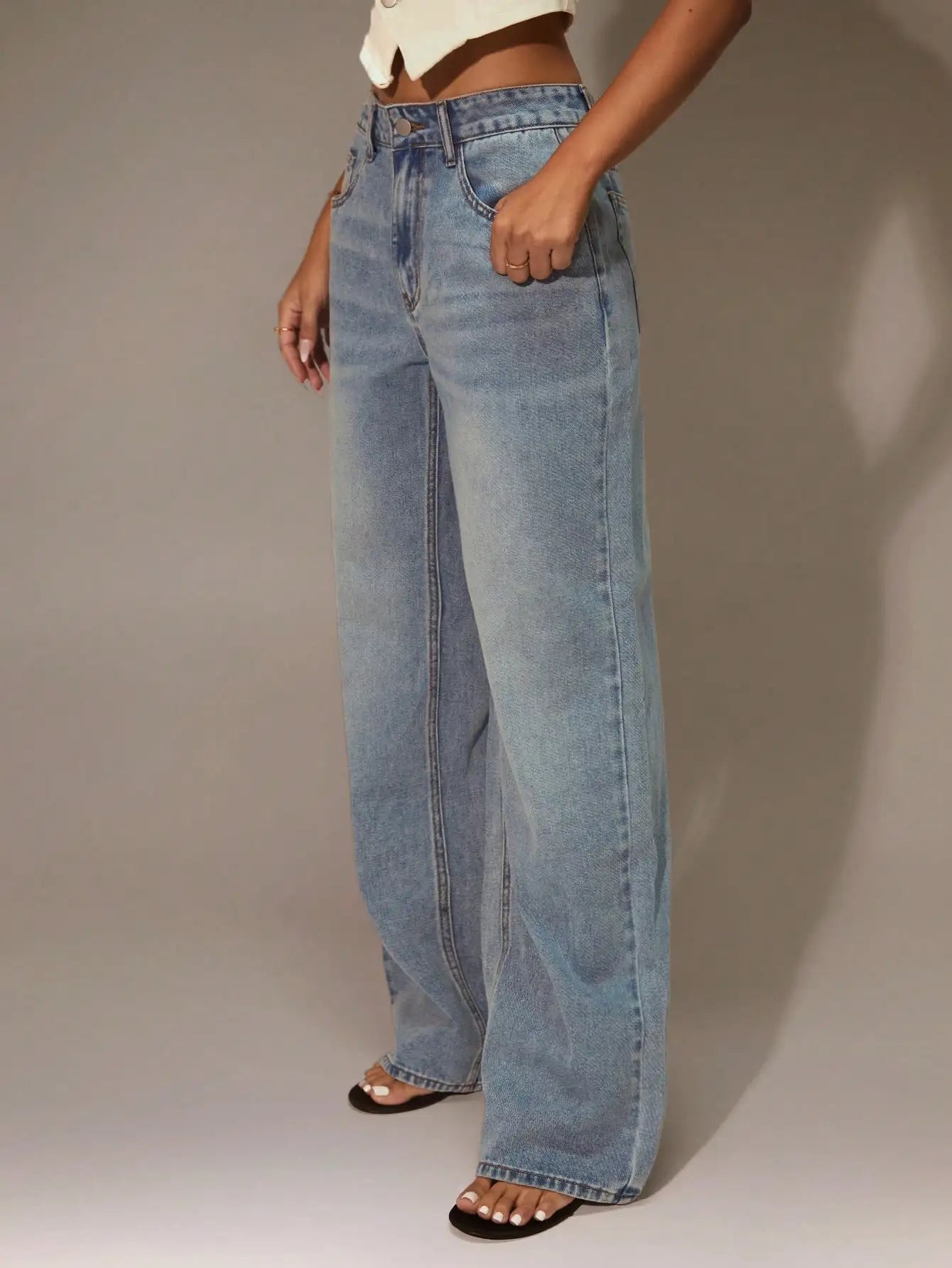 Women's High Waist Wide Leg Denim Jeans - Casual Y2K Style for Streetwear & Going Out