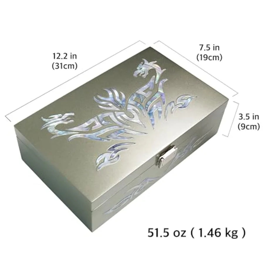 Watch Box Jewelry Organizer Daily Storage Handmade Tribal Dragon Design Metallic Silver