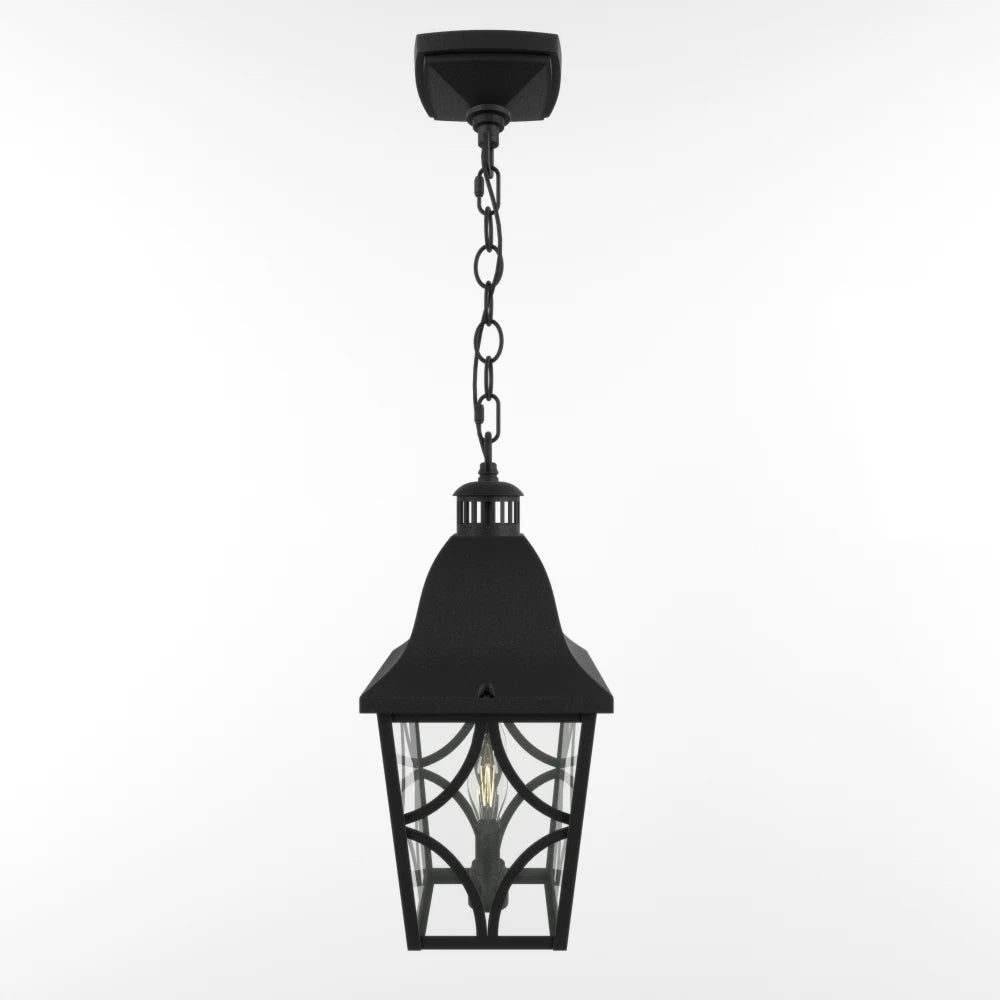 Outdoor Pendant Light Fixture, Modern Black Exterior Hanging Lantern Anti-Rust Metal Hanging Lights with Clear Glass (1 pack)