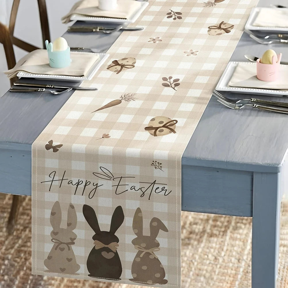 Easter Bunny Linen Table Runner Easter Rabbit Table Runner Washable Easter Bunny Spring Linen Table Runner Holiday Party Decor