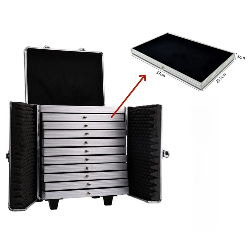 Rolling Jewelry Trolley Case with Drawers Sturdy Case for Travel and Vendor Showes Jewels Sets Display Organizer