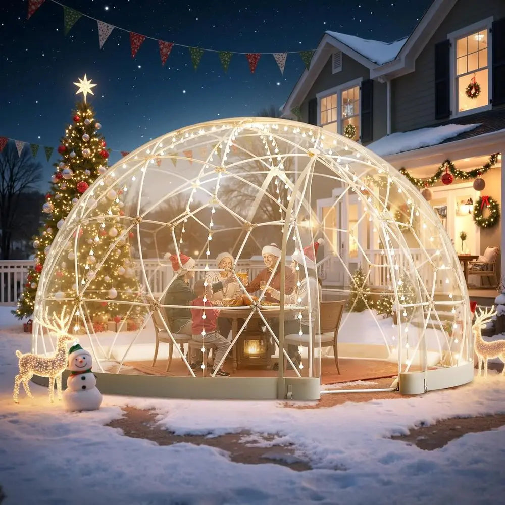 12ft x 7ft Clear PVC Geodesic Dome Tent, Waterproof 4-7 Person Igloo for Outdoor Camping & Backyard Parties