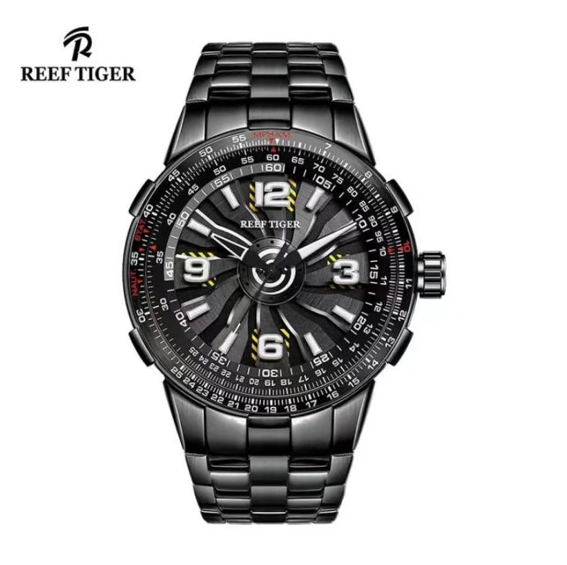 REEF TIGER men's automatic mechanical watch, a fashionable men's watch with a rotating dial and a novel design